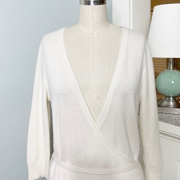 PURE Collection Cashmere Cream Wrap Front Sweater Tie Waist 4 Small - Picture 4 of 9
